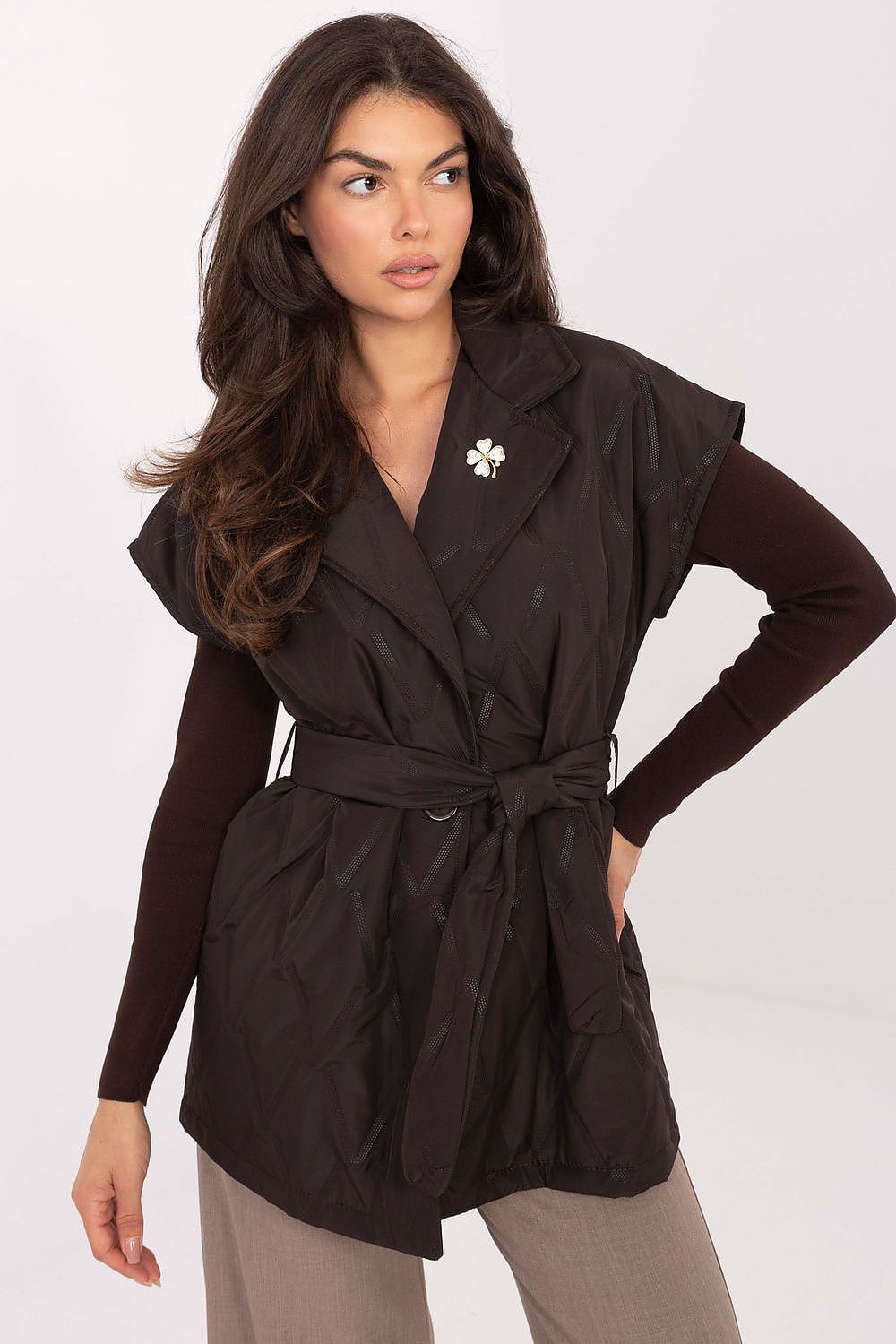 Kamizelka Model IT-KZ-FL9603.87 Dark Brown - Rue Paris