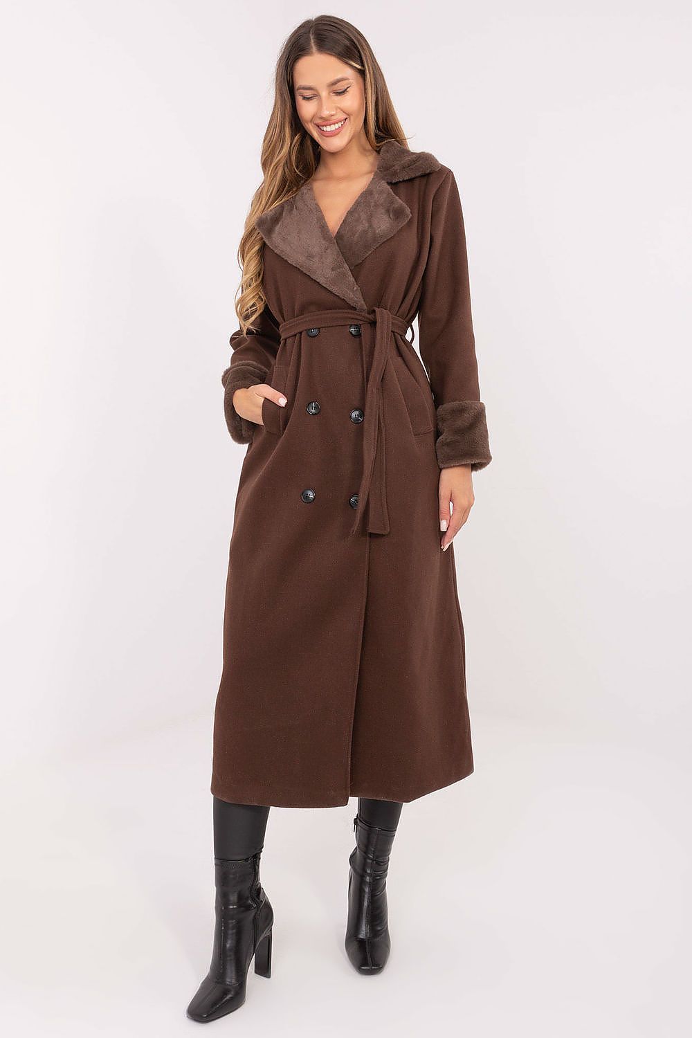 Płaszcz Damski Model IT-PL-4602.01P Brown - Rue Paris