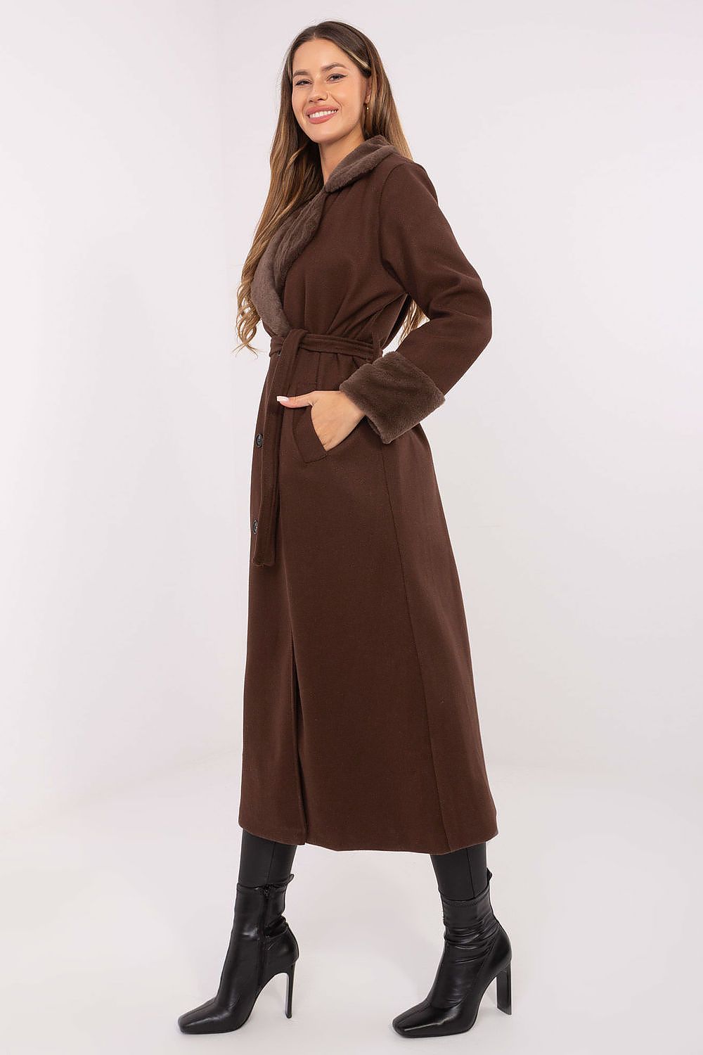 Płaszcz Damski Model IT-PL-4602.01P Brown - Rue Paris
