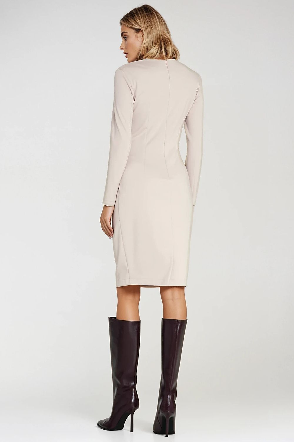 Sukienka z kopertowym dekoltem S276 Beige - Nife